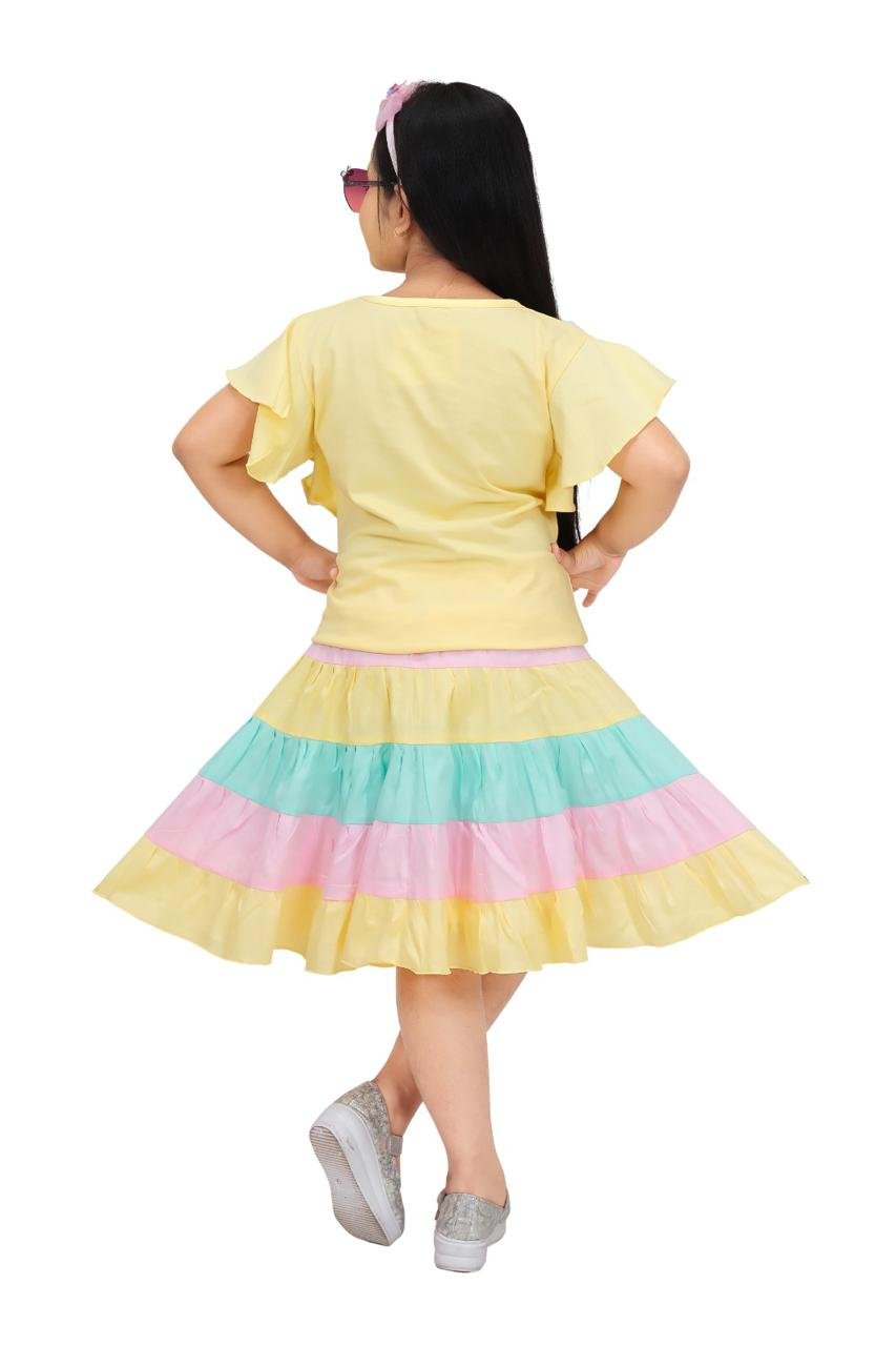 Sunshine Dreams! Yellow Cotton Skirt and Hosiery Top Set for Girls (Ages 2-10)