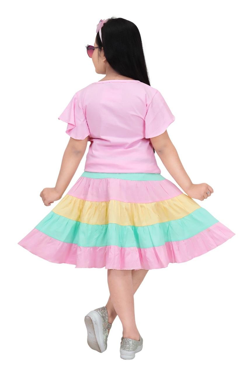 Adorable Pink Cotton Skirt and Hosiery Top Set for Girls (Ages 2-10)