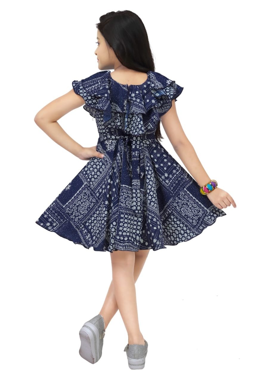 Twirl in Delight: Vibrant Blue Printed Frock for Girls (3-4 & 8-9 Years)