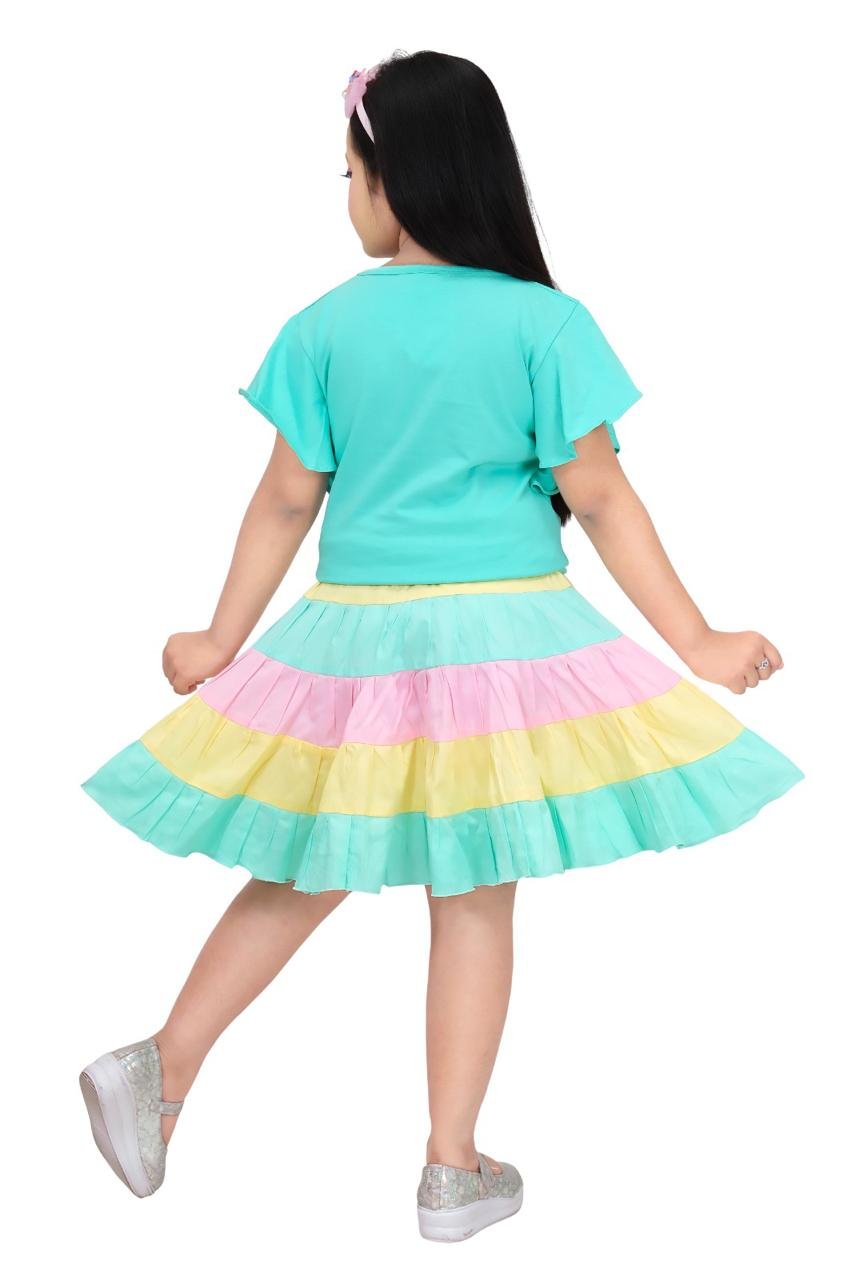 Classic Chic: Blue Cotton Skirt and Hosiery Top Set for Girls (Ages 2-10)