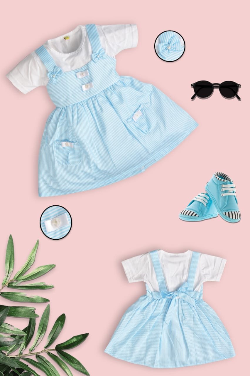 Twirling Dreams: Sky Blue Cotton Frock for Girls (2-10 Years)