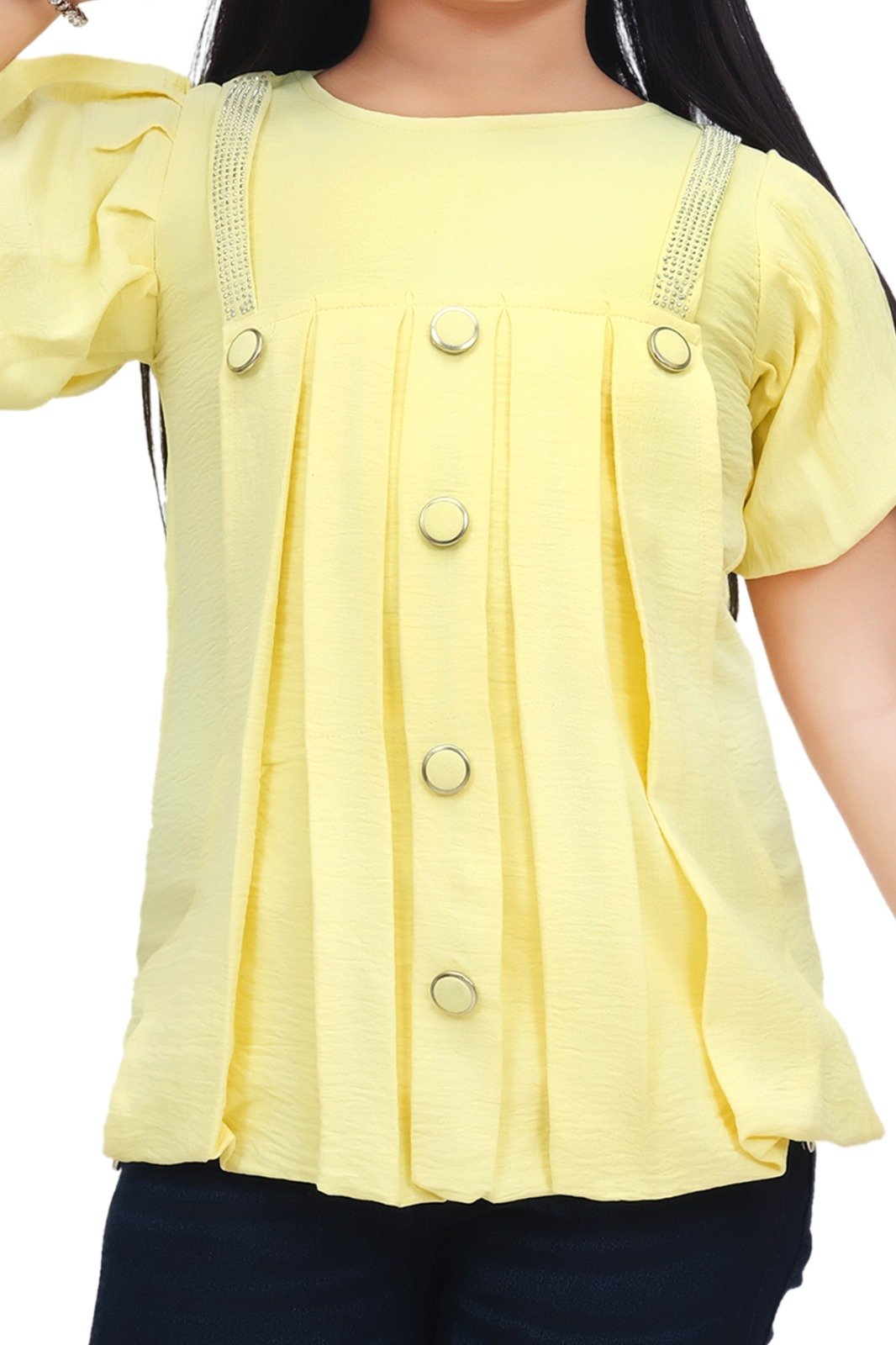 Sunshine & Style: Yellow Crush Lycra & Denim Jeans Set for Girls (2-10 Years)