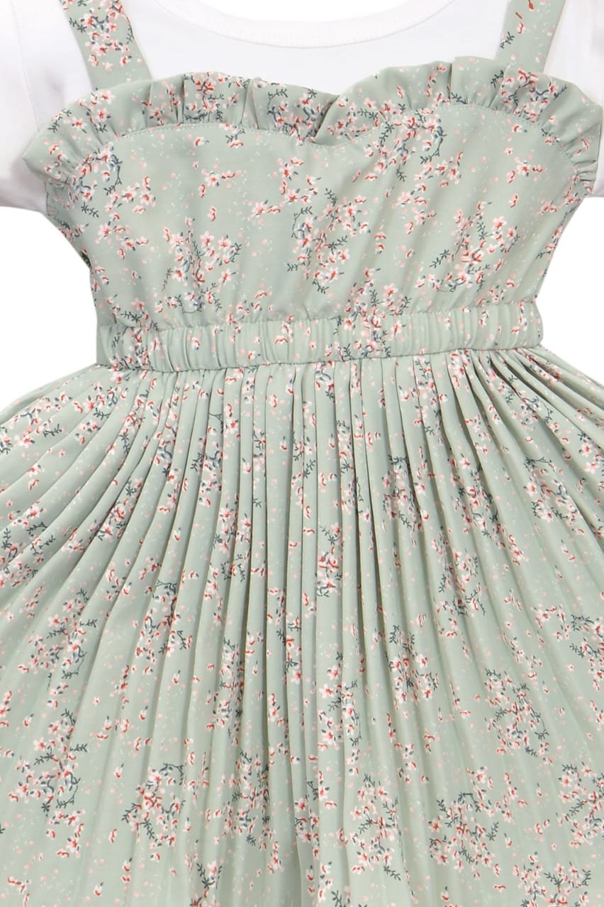 Springtime Sweetness: Pista Green Cotton Frock for Girls (2-10 Years)